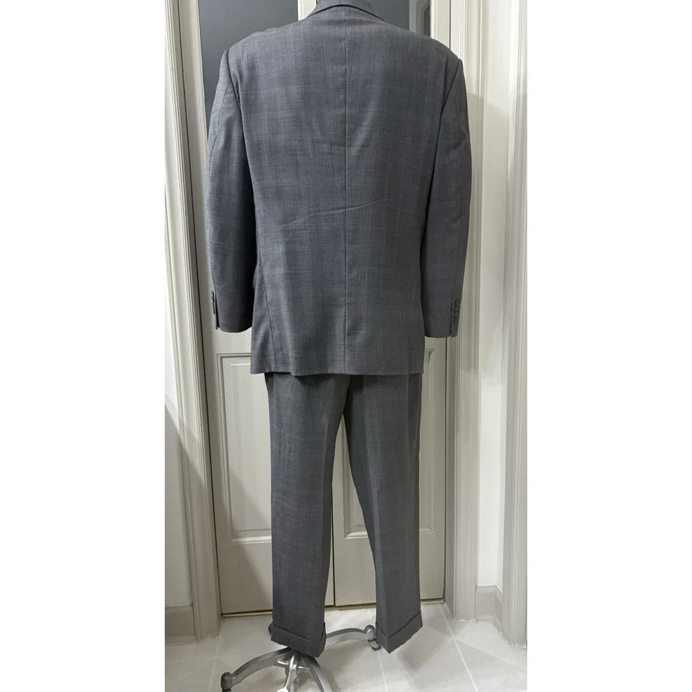 Pronto Uomo Suit Mens 46R Gray 100% Wool Pleated Pants Measure 36 Minor Flaws